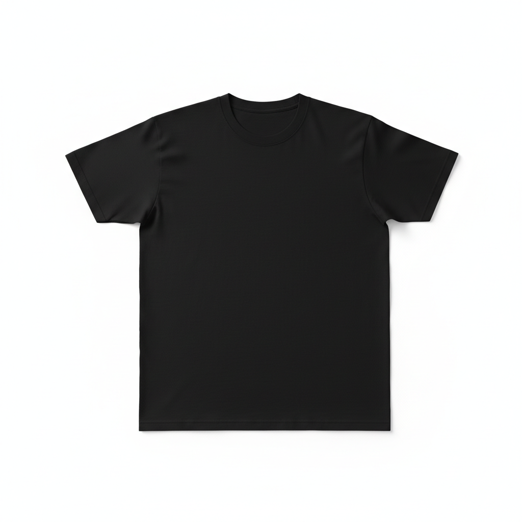 Black crew neck T-shirt on white background