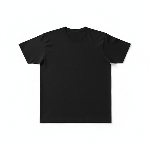 Black crew neck T-shirt on white background